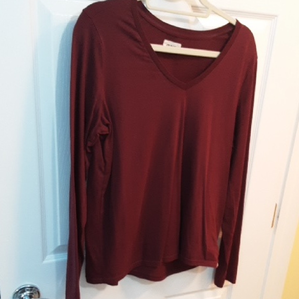 Pact Organic Cotton Burgundy V-Neck Long Sleeve Top